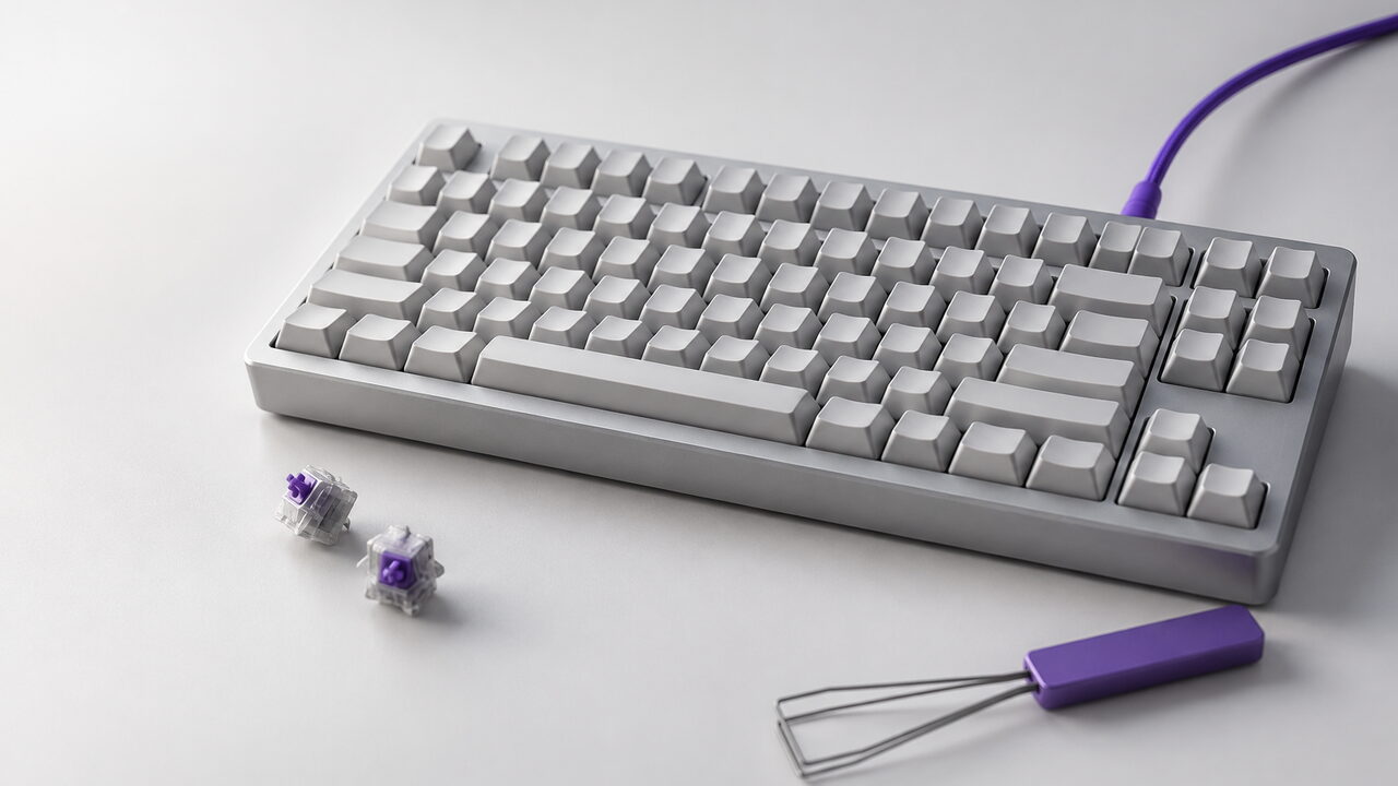 Teclado mecánico compacto con dos switches sueltos al lado